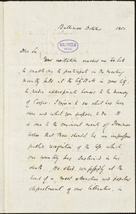 John Pendleton Kennedy, Baltimore, MD., autograph letter signed to R. W. Griswold, October 1851