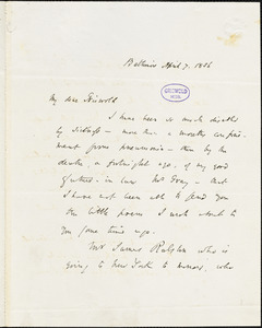 John Pendleton Kennedy, Baltimore, MD., autograph letter signed to R. W. Griswold, 7 April 1856