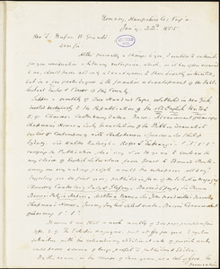 Andrew W. Kercheval, Romney, Hampshire Co., VA., autograph letter signed to R. W. Griswold, 22 January 1855