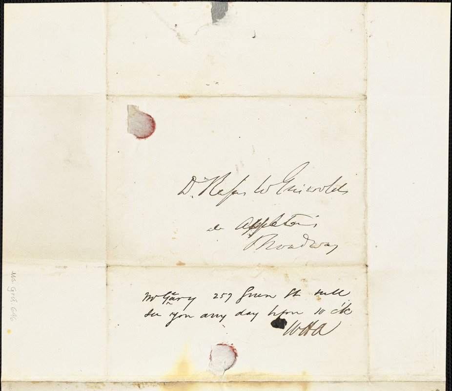 Charles King, Col[umbia] Coll[ege]., autograph letter signed to R. W. Griswold, 11 March [?]
