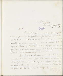 Charles King, Col[umbia] College., autograph letter signed to R. W. Griswold, 19 May