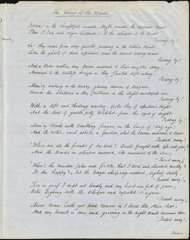 L. S. Y. manuscript poems: "A Dream," "Time," and "The Voices of the Winds.
