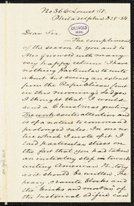Charles Godfrey Leland, No. 366 Locust St. Philadelphia, PA., autograph letter signed to [R. W. Griswold], 28 December 1854