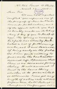 Charles Godfrey Leland, No. 366 Locust St. Philadelphia, PA., autograph letter signed to [R. W. Griswold], 27 March 1855