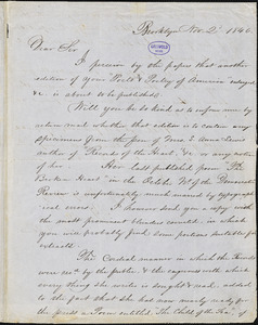 Sylvanus D. Lewis, Brooklyn, NY., autograph letter signed to [R. W. Griswold], 2 November 1846