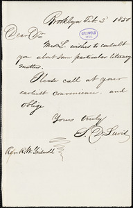 Sylvanus D. Lewis, Brooklyn, NY., autograph letter signed to R. W. Griswold, 2 February 1850