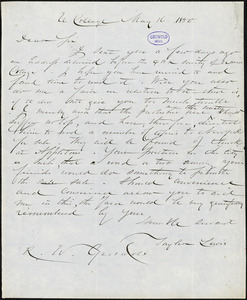 Tayler Lewis, Union College, Schenectady, NY., autograph letter signed to R. W. Griswold, 16 May 1850