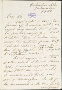 Francis Lieber, Columbia, SC., autograph letter signed, 20 December 1851