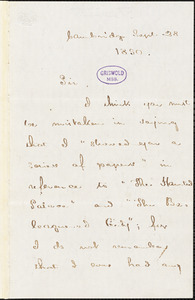 Henry Wadsworth Longfellow, Cambridge, autograph letter signed to [R. W. Griswold], 28 September 1850