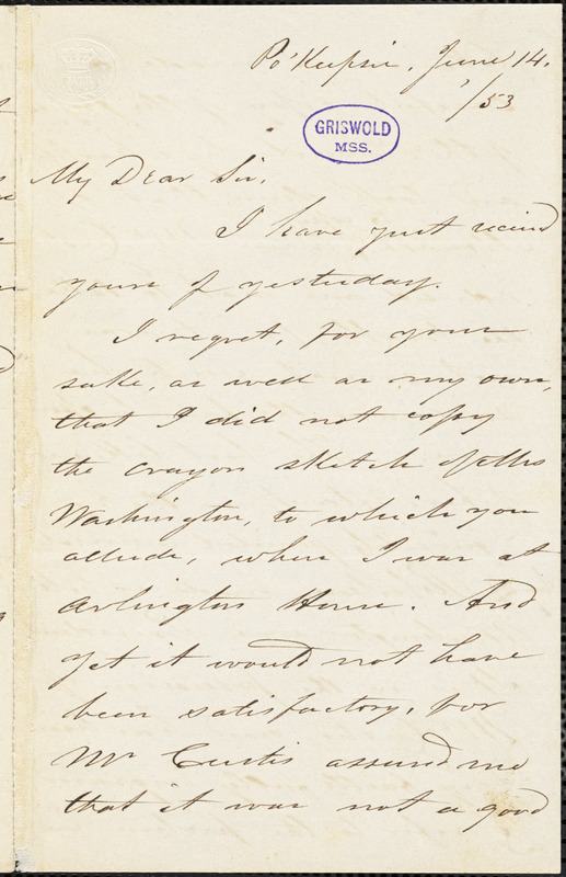 Benson John Lossing, Poughkeepsie., autograph letter signed to R. W. Griswold, 14 June 1853