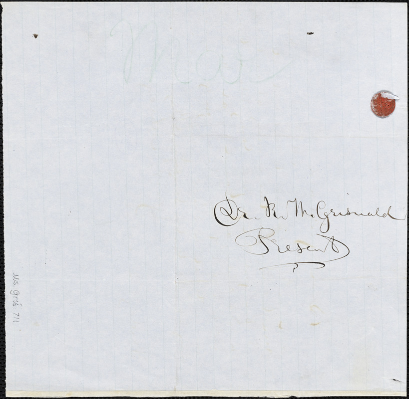 Dr. Erastus Edgerton Marcy, Friday, 2 o'clock, autograph letter signed to R. W. Griswold