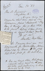 Cornelius Mathews autograph letter signed to R. W. Griswold, 28 January 1853