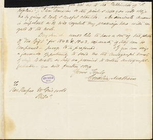 Cornelius Mathews autograph letter signed to R. W. Griswold