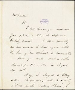 Donald Grant Mitchell, Norwich, Conn., autograph letter signed to [William?] Townsend, 27 June 1851