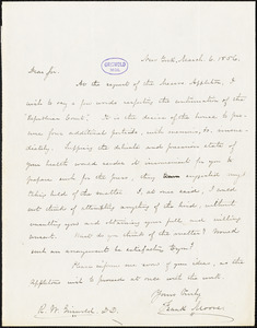 Frank Moore, New York, autograph letter signed to R. W. Griswold, 6 March 1856