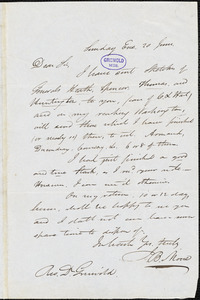 Jacob Bailey Moore, Sunday Eve., autograph letter signed to R. W. Griswold, 20 June [1847?]