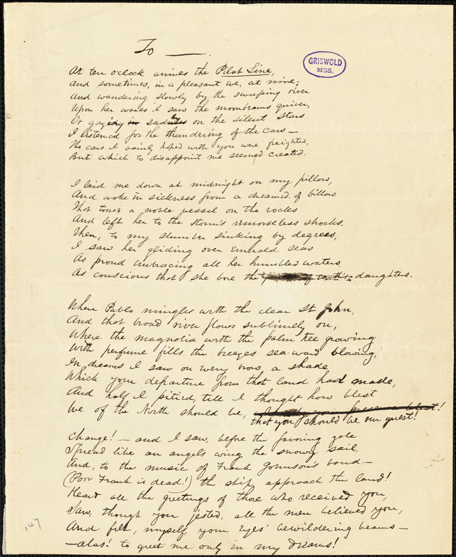 N. W. manuscript poem: "To ----."