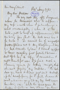 John Neal, Portland, autograph letter signed to Mary Elizabeth (Moore) Hewitt Stebbins, 27 January 1851
