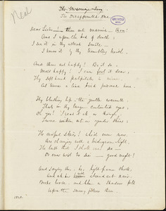 John Neal manuscript poem, 1828: "The Disappointed One."