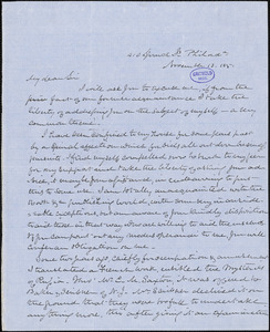 T. R. Newbold, 410 Spruce St., Philadelphia, PA., autograph letter signed, 13 November 1851
