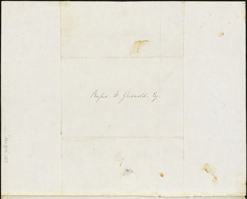 Andrews Norton, Cambridge, autograph letter signed to R. W. Griswold, 14 August 1843