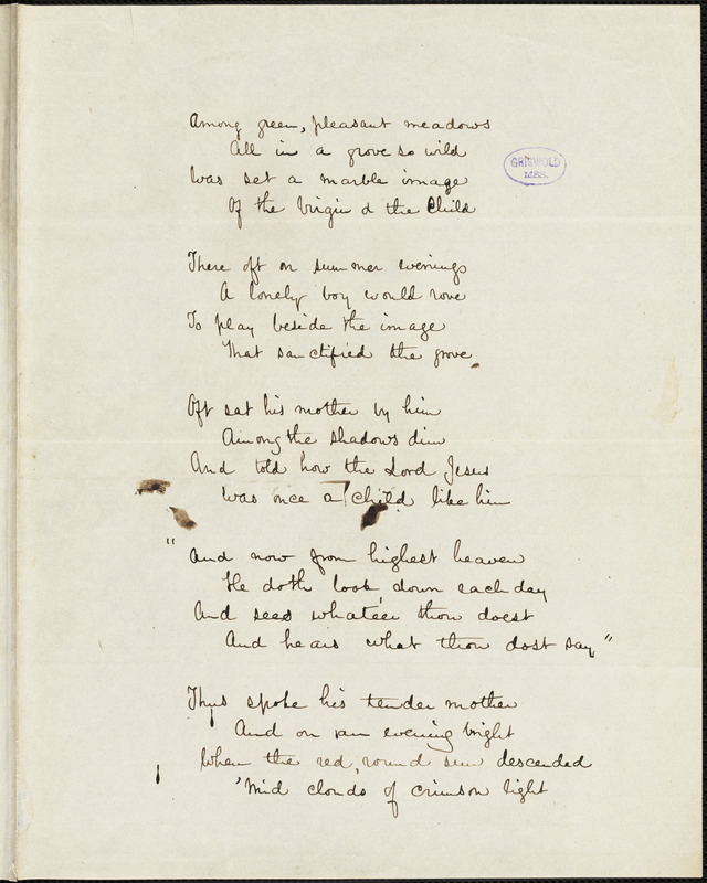 Frances Sargent (Locke) Osgood manuscript poem: "Among green, pleasant meadows."