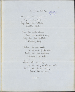 Frances Sargent (Locke) Osgood manuscript poem: "The fairy's lullaby," "The Secret" and "Dirge for a Canary-bird.