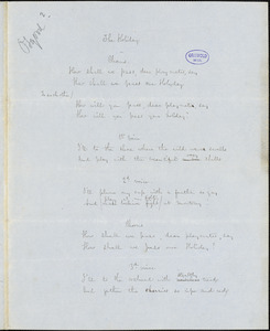 Frances Sargent (Locke) Osgood manuscript poem: "The Holiday," "The Child & bird," "The orphan's song" and "The May-day song."