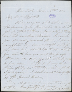 Samuel Stillman Osgood, New York, autograph letter signed to R. W. Griswold, 12 June 1855