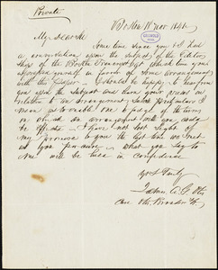 James Alleyne Gardner Otis, Boston, MA., autograph letter signed, 18 November 1841