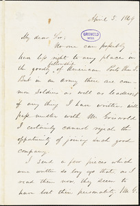 Ephraim Peabody autograph letter signed to James T. Fields, 5 April 1849