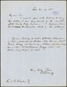 Ephraim Peabody, Boston, MA., autograph letter signed to James Freeman Clarke, 19 June 1855