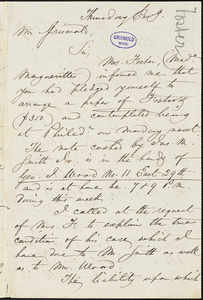 C. Glen Peebles autograph letter signed to R. W. Griswold, [1853?]