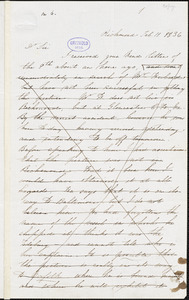 Edgar Allan Poe, Richmond, VA., letter signed to John P. Kennedy, 11 February 1836