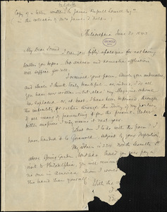 Edgar Allan Poe, Philadelphia, PA., letter signed to James Russell Lowell, 20 June 1843