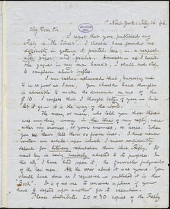 Edgar Allan Poe, New-York, autograph letter signed to Louis A. Godey, 16 July 1846