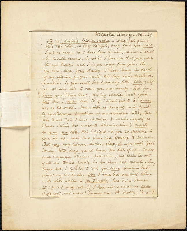 Edgar Allan Poe, [Richmond, VA.?]., autograph letter to Mrs. Maria