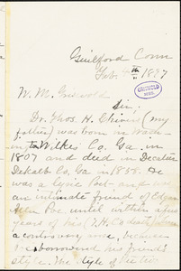 Mrs. J. C. Potter, Guilford, CT., autograph letter signed to W. M. Griswold, 4 February 1897