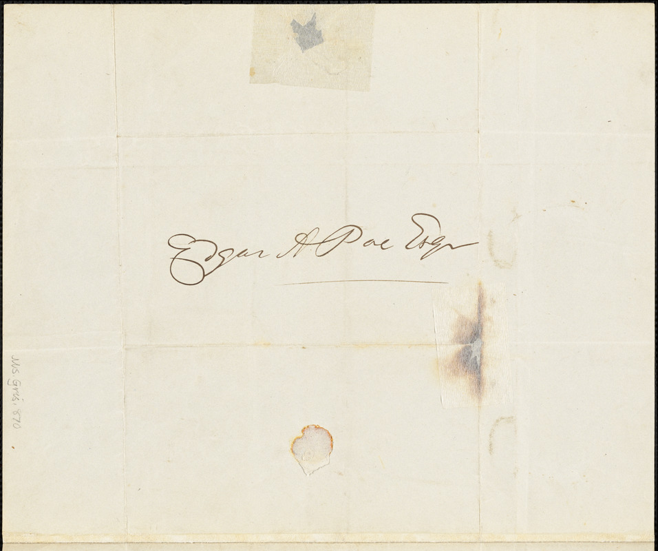 Arch Ramsay, Stonehaven, Kincardshire, Scotland., autograph letter signed to Edgar Allan Poe, 14 April 1847