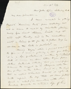 Henry Jarvis Raymond, New-Yorker Office., autograph letter signed to R. W. Griswold, [12 December(?) 1840]