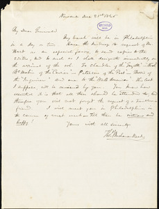 Thomas Buchanan Read, Newark., autograph letter signed to R. W. Griswold, 21 December 1846