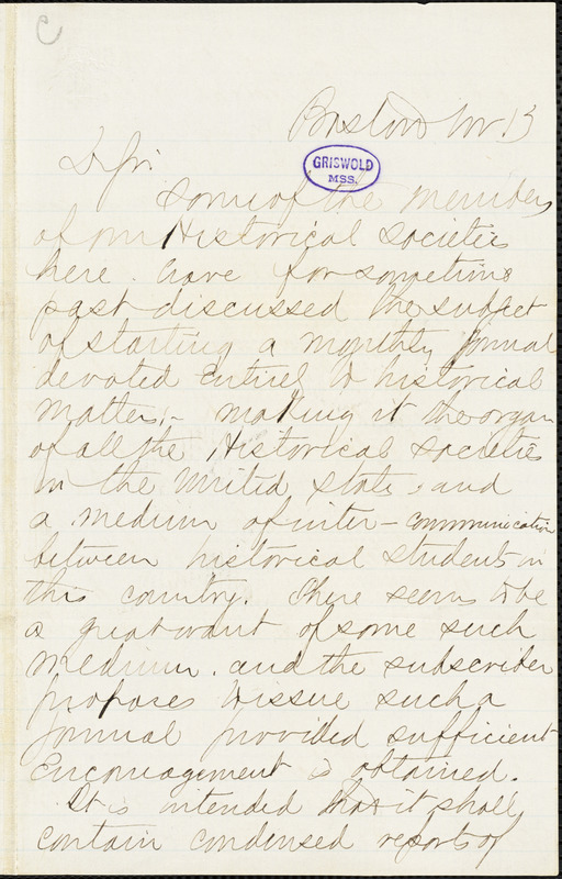 C.B. Richardson, 119 Washington St. (Boston, MA), autograph letter signed, 13 November?