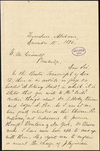 Warfield Creath Richardson, Tuscaloosa, AL., autograph letter signed to W[illiam] M[cCrillis] Griswold, 15 December 1896