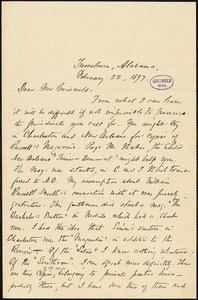Warfield Creath Richardson, Tuscaloosa, AL., autograph letter signed to W. M. Griswold, 22 February 1897