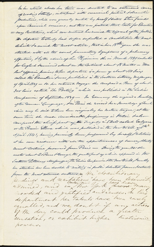 Mrs. Anna Cora (Ogden) Mowatt Ritchie manuscript biography