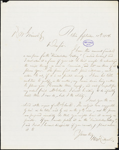H. W. Rockwell, Utica NY., autograph letter signed to R. W. Griswold, 11 September 1854