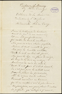 Adrien Emmanuel Rouquette, Mandeville, LA., manuscript translation of "Pictures of Memory," by Alice Cary, 1 January 1854