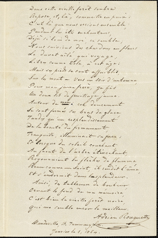 Adrien Emmanuel Rouquette, Mandeville, LA., manuscript translation of "Pictures of Memory," by Alice Cary, 1 January 1854