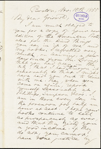 Epes Sargent, Boston, MA., autograph letter signed to R. W. Griswold, 15 November 1855