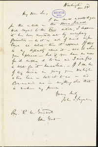 John Osborne Sargent, Washington, DC., autograph letter signed to R. W. Griswold, 22 December [1850?]